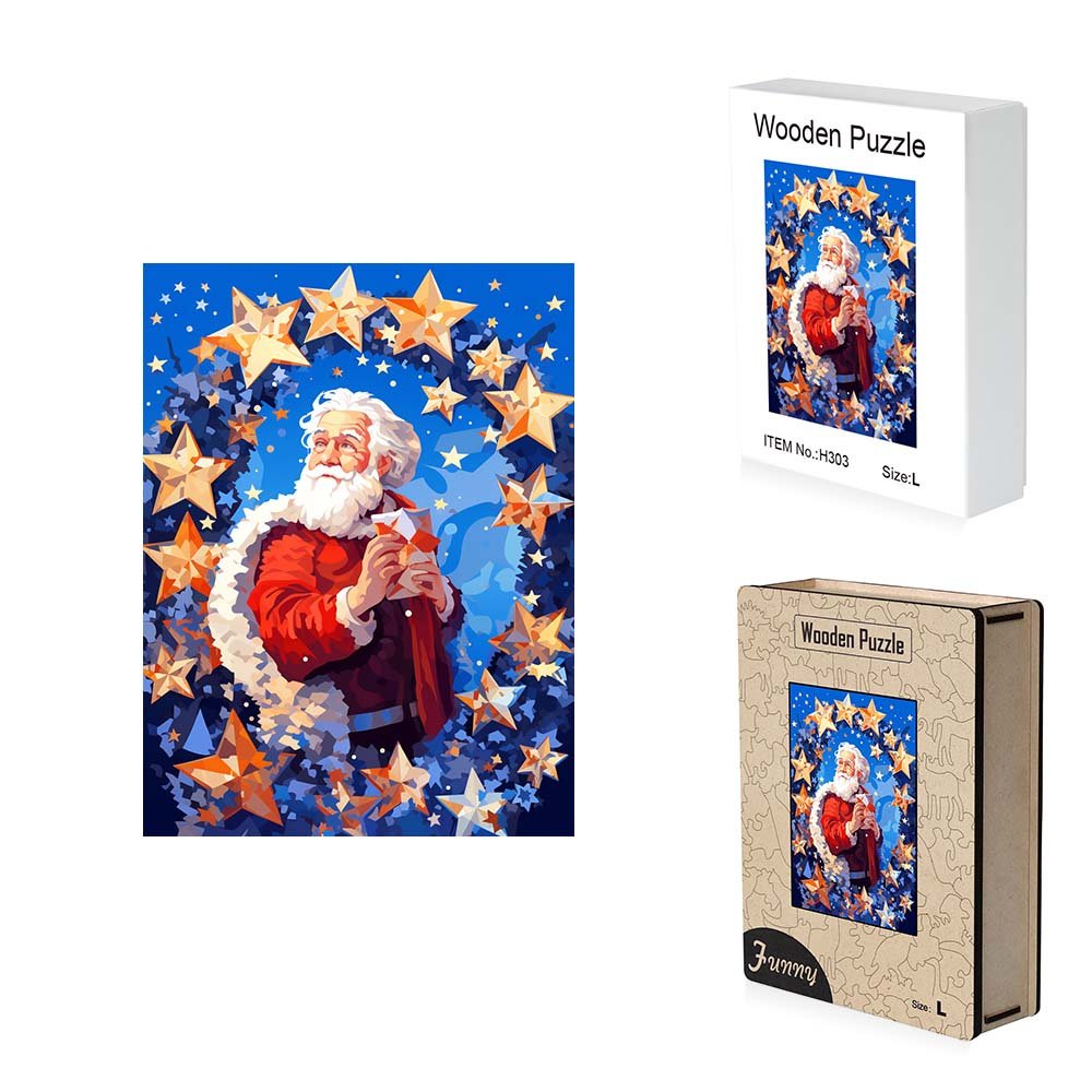 Star Wreath Santa Original Wooden Jigsaw Puzzle - Unipuzzles
