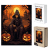 The wizard and two jack-o-lantern monsters in the night - Unipuzzles