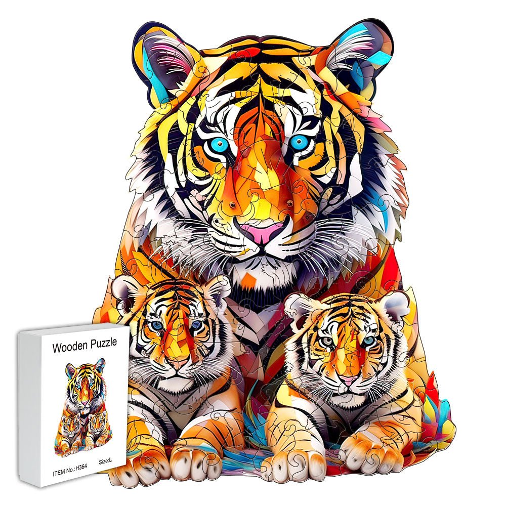 Tiger mother with baby original wooden puzzle - Unipuzzles