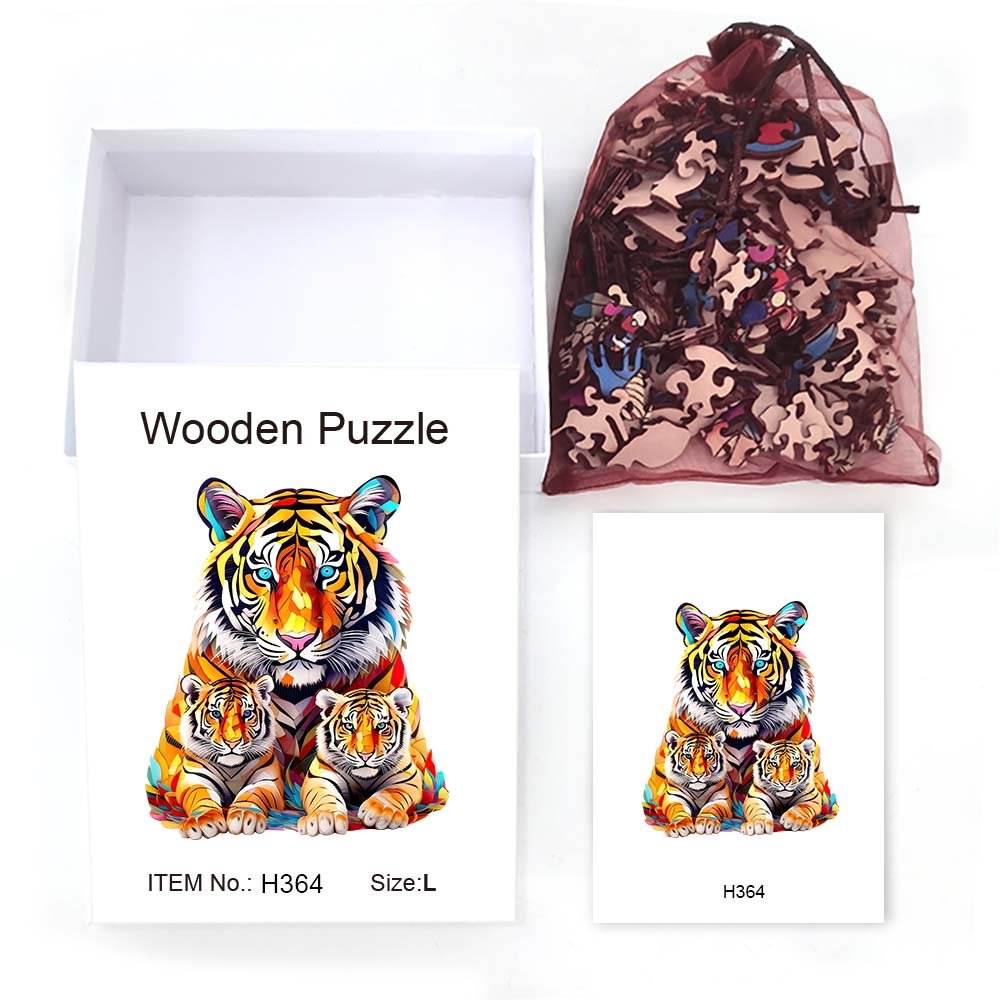 Tiger mother with baby original wooden puzzle - Unipuzzles