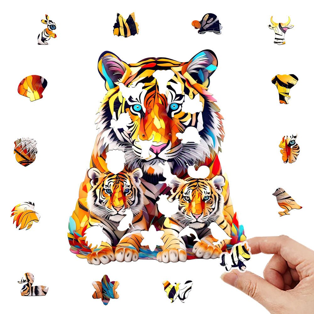 Tiger mother with baby original wooden puzzle - Unipuzzles