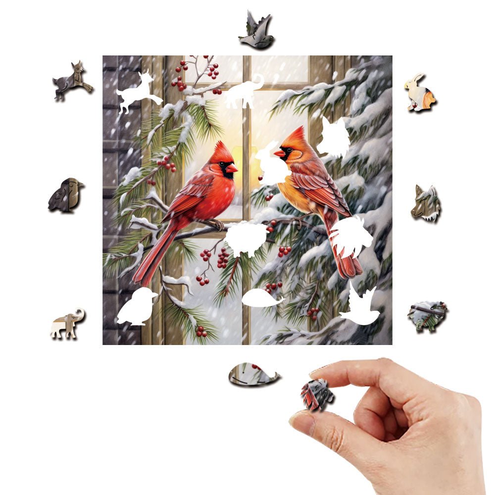 Two flaming birds standing in the snow - Unipuzzles
