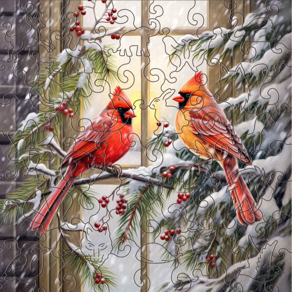 Two flaming birds standing in the snow - Unipuzzles