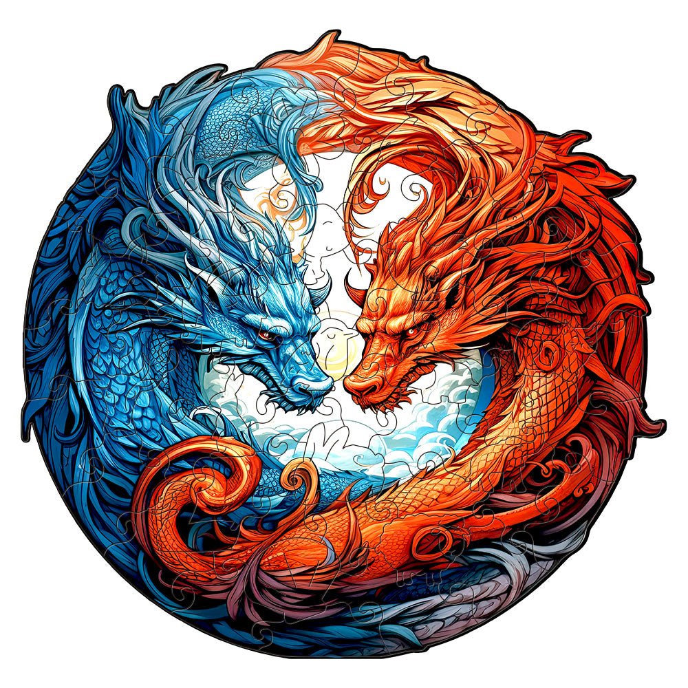 Two-headed dragon wood puzzle with different colors - Unipuzzles