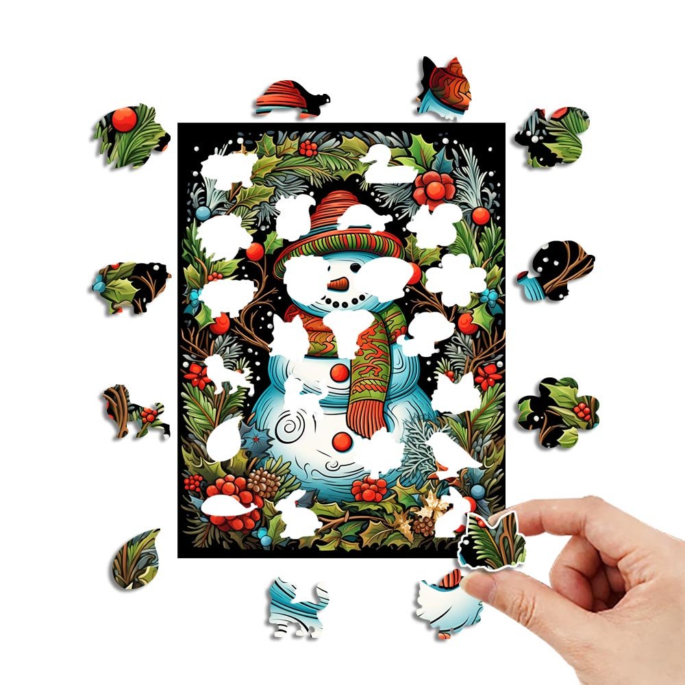 Vintage Cosy Christmas Snowman Wooden Puzzle - Unipuzzles