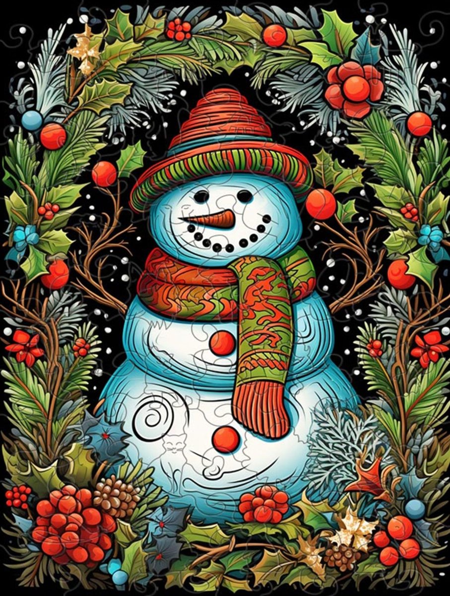Vintage Cosy Christmas Snowman Wooden Puzzle - Unipuzzles