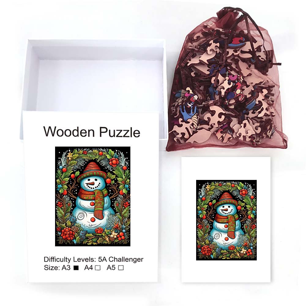 Vintage Cosy Christmas Snowman Wooden Puzzle - Unipuzzles