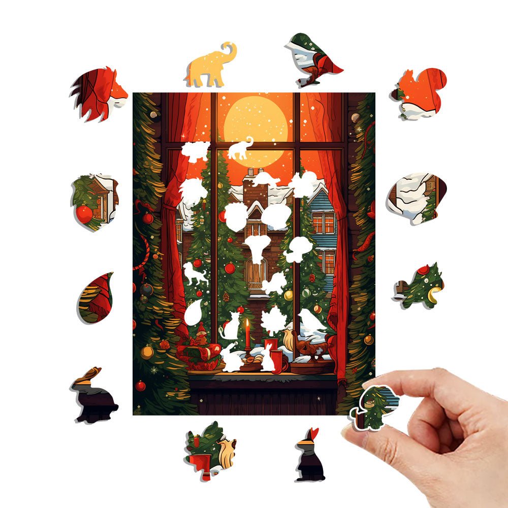 Winter Christmas window Wooden Jigsaw Puzzles - Unipuzzles