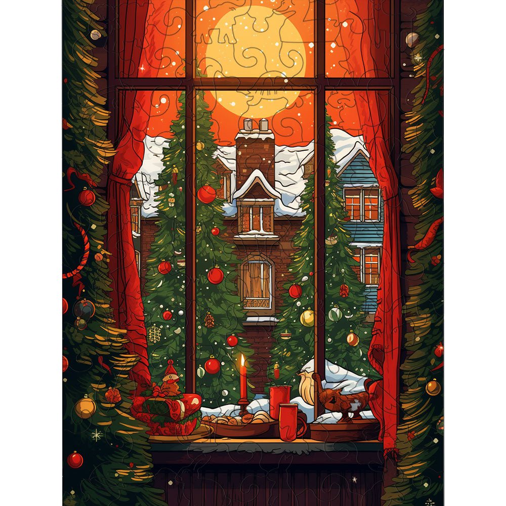 Winter Christmas window Wooden Jigsaw Puzzles – Unipuzzles