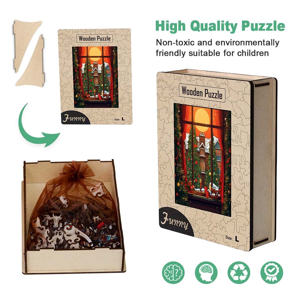 Winter Christmas window Wooden Jigsaw Puzzles - Unipuzzles