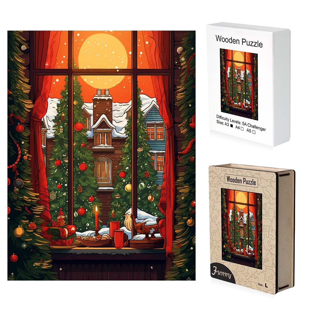 Winter Christmas window Wooden Jigsaw Puzzles - Unipuzzles