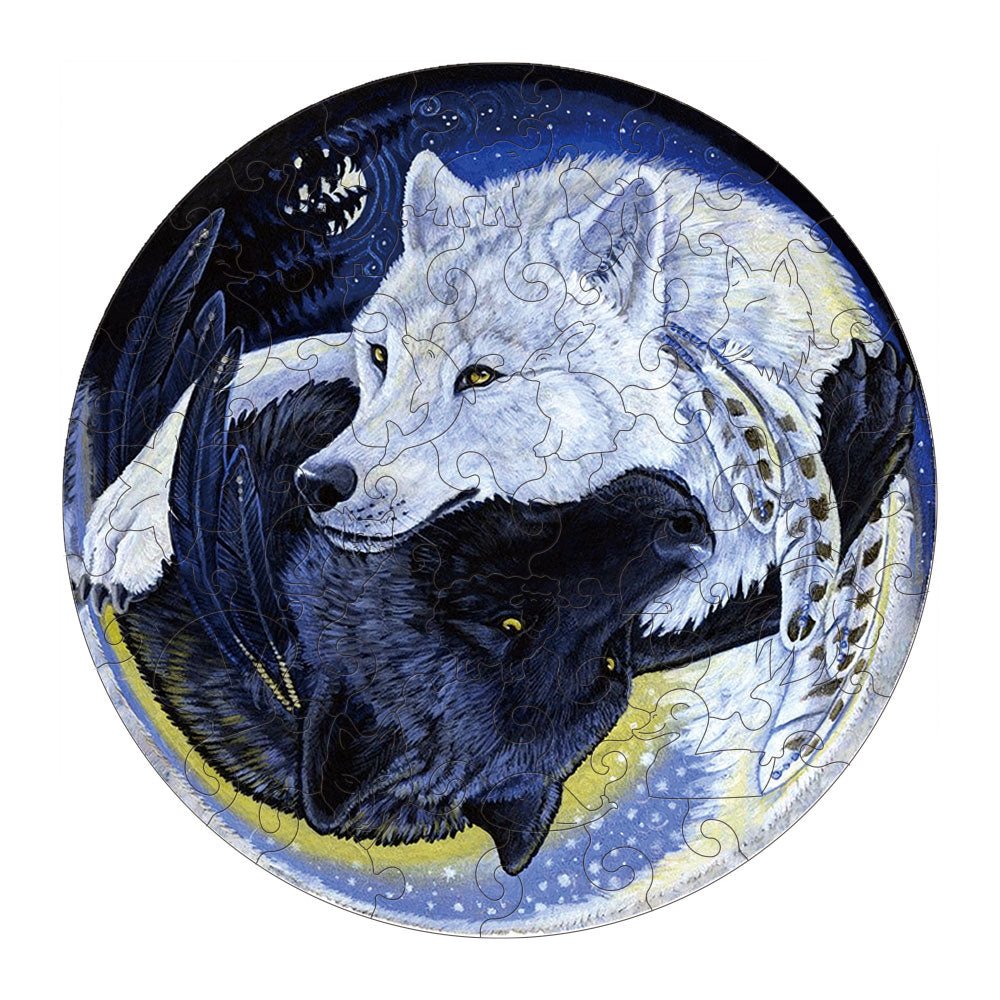 Wolves Black White Yin Yang Two Wolves Spirit Animal Jigsaw puzzles - Unipuzzles