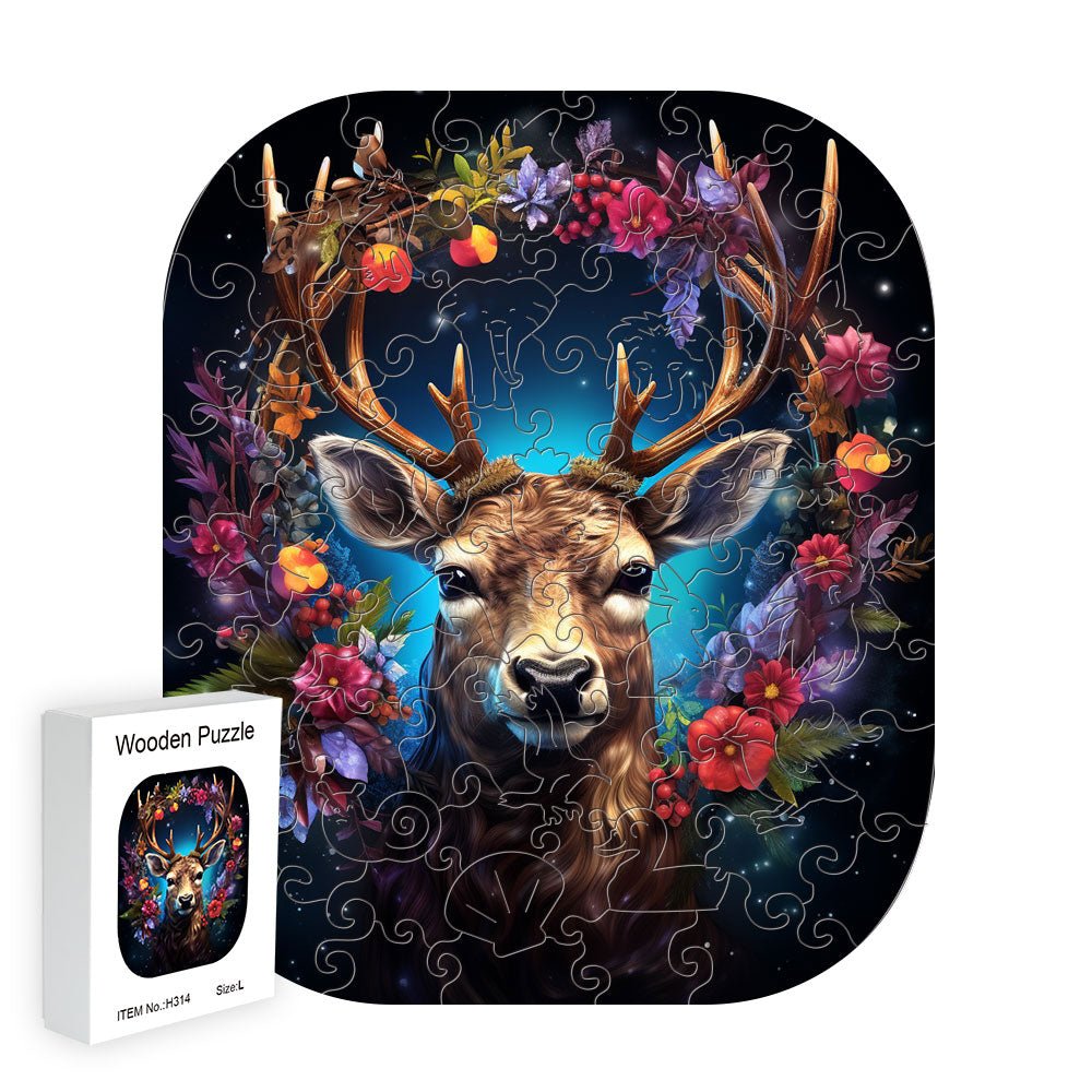 Wreath Christmas Elk Wooden Jigsaw Puzzle - Unipuzzles